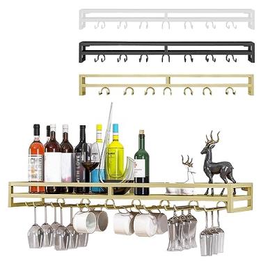 Imagem de Suporte de metal para armazenamento de vinho doméstico, suporte de parede para armário e bar, suporte de exibição de copo de vinho de 60/80/100 cm, 3 cores, alta capacidade de carga (ouro 60 cm x 20