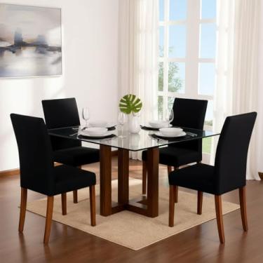 Imagem de Kit 4 Capas para Cadeiras de Jantar Preto Malha 100% Poliéster Proteção e Renovação Estilo e Beleza