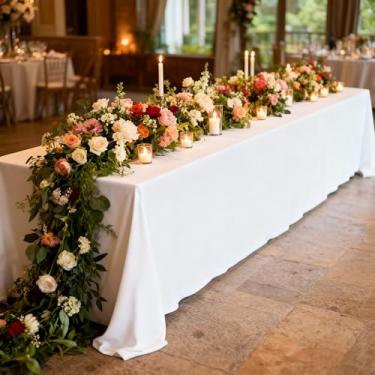 Imagem de Pacote com 3 toalhas de mesa de plástico branco, toalha de mesa retangular descartável 137 x 182 cm para festas, eventos e uso diário