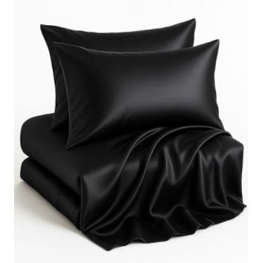 Imagem de Casa Platino Conjunto de lençóis King de cetim - 4 peças - macio e suave como seda - 1 lençol com elástico alto, 1 lençol de cima e 2 fronhas King - excelente regulação térmica para todas as estações