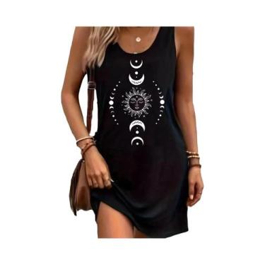 Imagem de Vestido Sem Mangas Preto Feminino Estilo Casual De Verão Com Padrão De