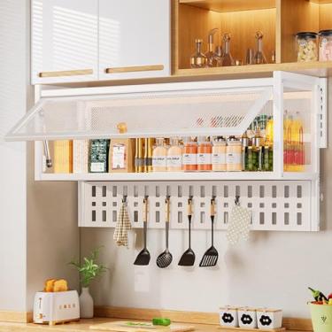 Imagem de Armário de armazenamento de parede de cozinha de porta de acrílico – Armário de remédios de banheiro com moldura de metal, organizador de artigos de higiene à prova de poeira sem perfuração, solução