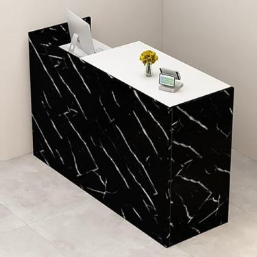 Imagem de Mesa de recepção moderna com gaveta trancável e armário de armazenamento, mesa de balcão de madeira para caixa de loja, balcão de recepção da recepção (preto, 100 x 50 x 100 cm)