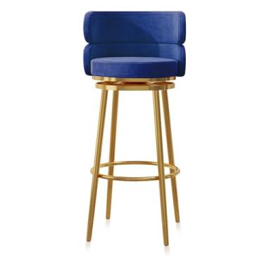 Imagem de Conjunto de 1 banquinho de bar estofado, cadeiras giratórias de café da manhã com 65 cm de altura, bancos de cozinha com encosto alto, apoio para os pés de metal preto, azul