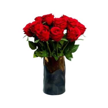 Imagem de Decorações de buquê de flores falsas decorações internas simulação de arranjo sala de estar arranjos florais mesa centro de mesa casa de fazenda (vermelho)