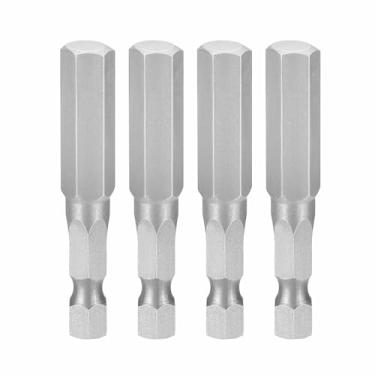 Imagem de HARFINGTON 4 peças chave sextavada broca 5/40.6 cm SAE 1/10.2 cm haste sextavada 2" (50 mm) comprimento S2 aço chaves de impacto magnéticas grau industrial, chave de fenda elétrica hexagonal, cinza