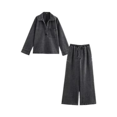 Imagem de Conjunto De Calças Jeans De Cintura Alta Para Mulheres, Top Casual Com