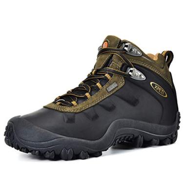 Imagem de XPETI Bota masculina Highland de couro impermeável para caminhada, Preto/Verde, 43
