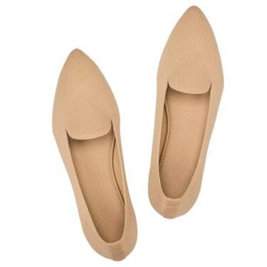 Imagem de Frank Mully Mocassim feminino casual sem cadarço, confortável, de malha, clássico, bico fino, para trabalho, viagens, 6035ecru, 41