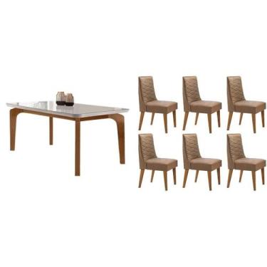 Imagem de Sala Jantar Mesa Londrina Tampo c/ Vidro Curvo 180cm+6 Cadeiras Dafne 