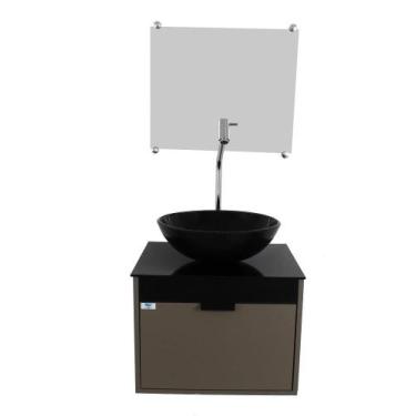 Imagem de Gabinete Armário Banheiro 40Cm Cuba Redonda Preta - Cubas E Gabinetes