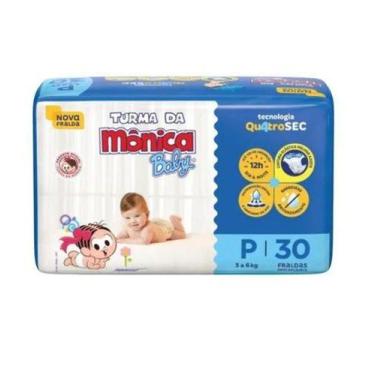 Imagem de FRALDA DESCARTÁVEL Turma da Mônica QuatroSec Nova P 3 à 6 Kg, P, 30