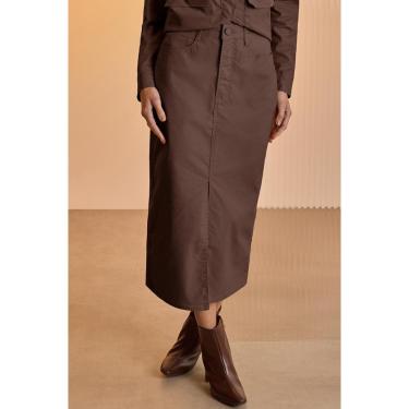 Imagem de Saia Midi Chá Lunender Em Sarja Marrom-Feminino