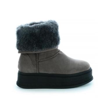 Imagem de Bota de Pelos Forrada Salto Plataforma Cano Médio Cinza - Damannu Shoe
