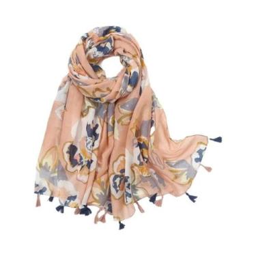 Imagem de Cachecol Floral De Viscose Para Mulheres 180x90cm, Pashmina Fina Para 