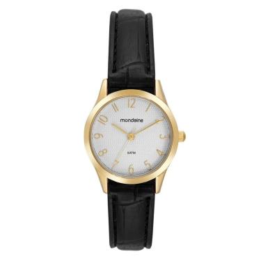 Imagem de Kit Relógio Mondaine Feminino Couro Dourado 32794Lpmkdh1k1