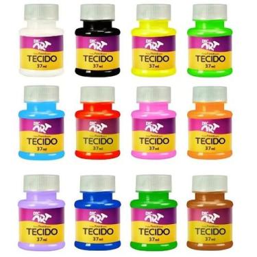 Imagem de Kit com 12 Cores Tinta Fosca para Tecido 37ML DAC