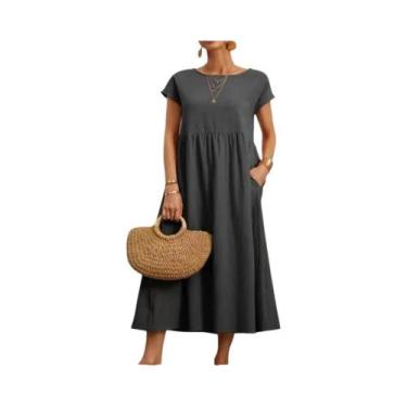 Imagem de Vestido Midi Vintage Oversized De Algodão E Linho Para Mulheres, Casua
