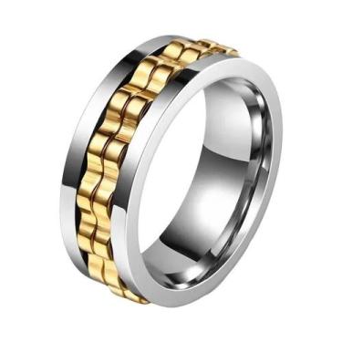 Imagem de Anel Giratório Antiestresse Masculino Em Aço Inoxidável Preto Com Engr