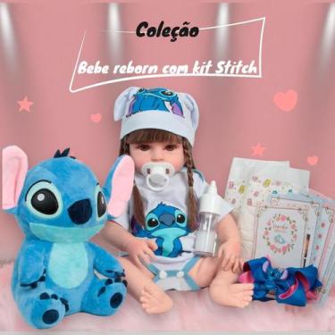 Imagem de Boneca Reborn Bebê Menina Realista Roupa Stitch Com Pelúcia - Cegonha 