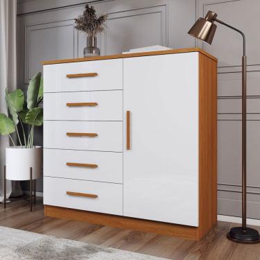 Imagem de Cômoda Divini 1 Porta 5 Gavetas Cinamomo/Branco - Panorama Móveis
