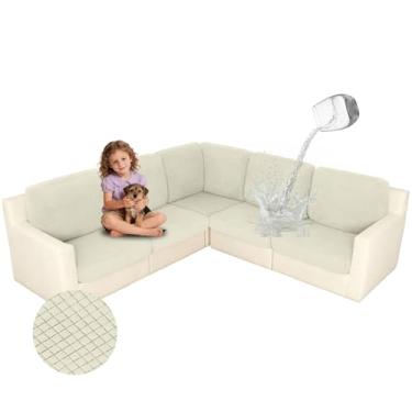 Imagem de ALIECOM Conjunto de 11 capas de sofá macias de canto marfim para sofá em forma de L, capa de sofá de canto separada, 100% impermeável, capas de sofá altamente elásticas/marfim/branco