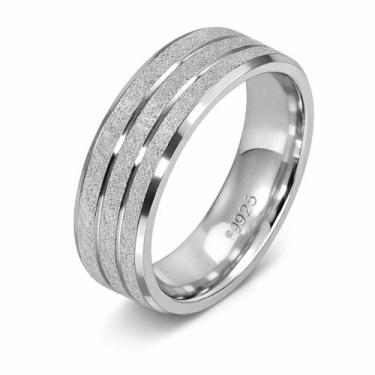 Imagem de Aliança de Prata 925 Fosco Diamantado com Frisos - Joia de Compromisso