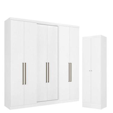 Imagem de Guarda Roupa Casal Presence 6 Portas Branco Acetinado e Multiuso Space Branco - THB