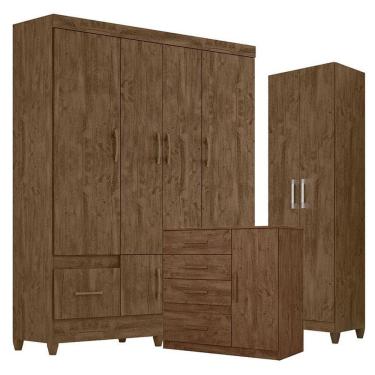 Imagem de Guarda Roupa Casal MS912 com Cômoda Vênus e Armário Multiuso New Íris Castanho Wood – Moval
