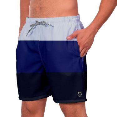 Imagem de Short Praia Premium Masculino Academia Fitness Caminhada Listrado Azul Preto Branco-Mas...