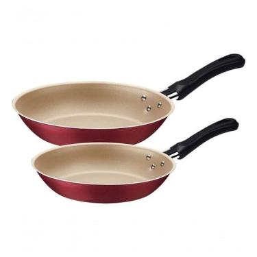 Imagem de Jogo de Frigideiras Caribe Kit 2 Peças Antiaderente em Alumínio 16CM e 20CM Vermelho