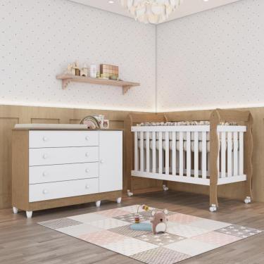 Imagem de Quarto Bebê Berço Americano 3 em 1 Lila Cômoda Infantil Fraldário Taís 100% MDF Branco...