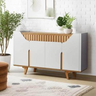 Imagem de Aparador Buffet Tamisa Off White com Natural  Móveis Bechara 3 Portas,
