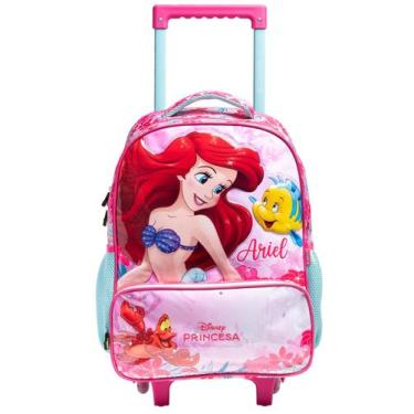 Imagem de Mochila Escolar Rodas Alças Princesa Ariel Pequena Sereia - Disney