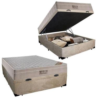 Imagem de Cama Baú Casal Suede + Colchão Casal Ortobom Airtech Molas (65x138x188) bege