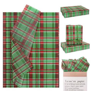 Imagem de Papel de seda xadrez de Natal Whaline, 100 folhas, vermelho, verde, bú