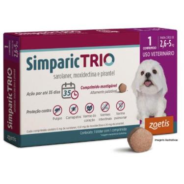 Imagem de Antipulgas e Carrapatos Simparic Trio para Cães de 2,6 a 5 kg com 1 Co