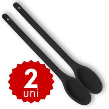 Imagem de Kit 2 Colher de Silicone Grande Cabo Longo Vermelho Preto Cozinhar Ref