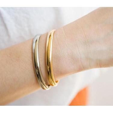 Imagem de Bracelete Dourado Liso - Queeny Semijoias, Níquel, 77mm