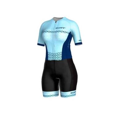 Imagem de Macaquinho ciclismo feminino ERT Elite Celeste forro em gel, Azul, GG