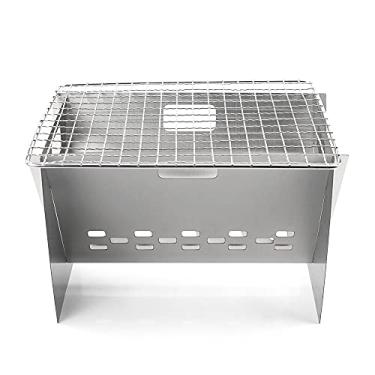 Imagem de Fogão a lenha para acampamento ao ar livre portátil dobrável de aço inoxidável para mochila com placa de grelha