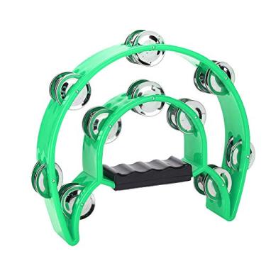 Imagem de Alomejor Tamborim de mão meia lua Tamborim de duas fileiras de linguetas para músicos cantores e aulas de música (verde)