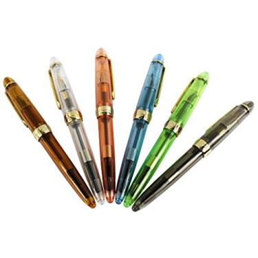 Imagem de Caneta-tinteiro de plástico Gullor Jinhao 992 com clipe dourado, transparente, 6 cores, 6 peças