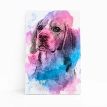 Imagem de Quadro Cachorro Beagle Tinta Aquarela Canvas 30X40Cm