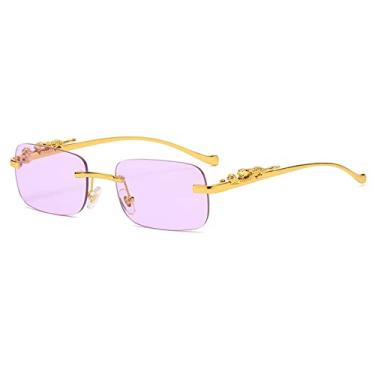Imagem de Fashion Vintage Rimless Square Sunglasses Women Men Luxury Popular Travel Driving Leopard Head Small Sun Glasses,Purple,china
