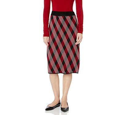 Imagem de Anne Klein Saia lápis xadrez feminina de malha, Combo Anne preto/vermelho tititiano, X-Small