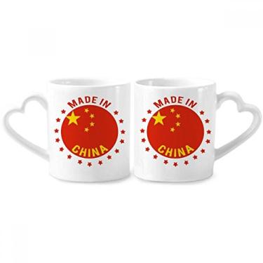 Imagem de Feito na China Estrelas Vermelho Amarelo Chinês Casal Porcelana Conjunto de Caneca de Cerâmica Amante Copo Punho de Coração