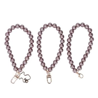 Imagem de Cordão de contas de pérola de água doce, processo de polimento brilhante pulseira de contas de pérola redonda suave para capa de celular para chaveiro para bolsa (H35 marrom areia)