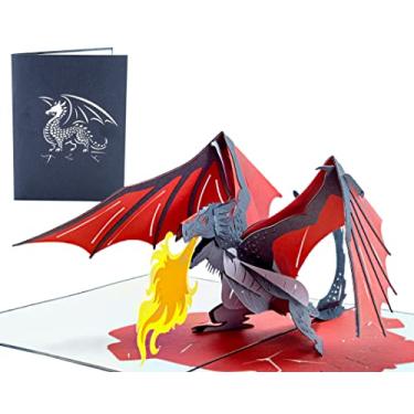 Imagem de Cartão de fogo de dragão – Cartão de pop up 3D especial de 2 camadas – Qualidade premium – Perfeito para todas as ocasiões