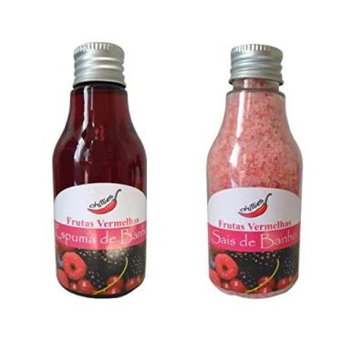 Imagem de Kit Sais de Banho e Espuma de Banho Aroma Frutas Vermelhas Esfoliante Aromatizante Escalda Pés Hidratante Banheira Hidromassagem Spa Fragrâncias Relaxante